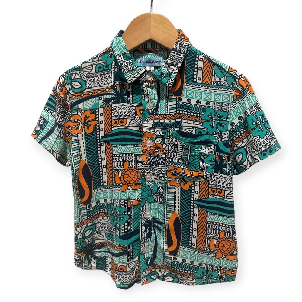 Tommy Bahama Tropical Shirt Teal Orange White Resortwear Size 2T
